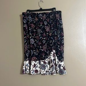 Lane Bryant Ruched Flounce Floral Elastic Waist Pull-up Skirt Sz 14/16 Casual